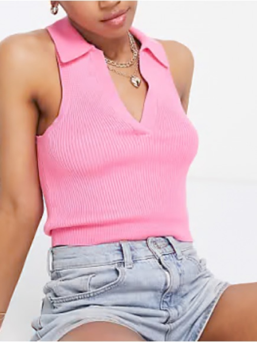 Abercrombie & Fitch Pink Ribbed Polo V-Neck Tank
